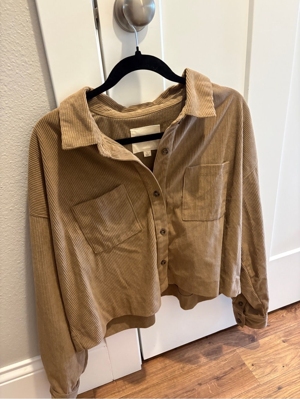 Thread & Supply Cropped Corduroy Button-Front Jacket — Tan